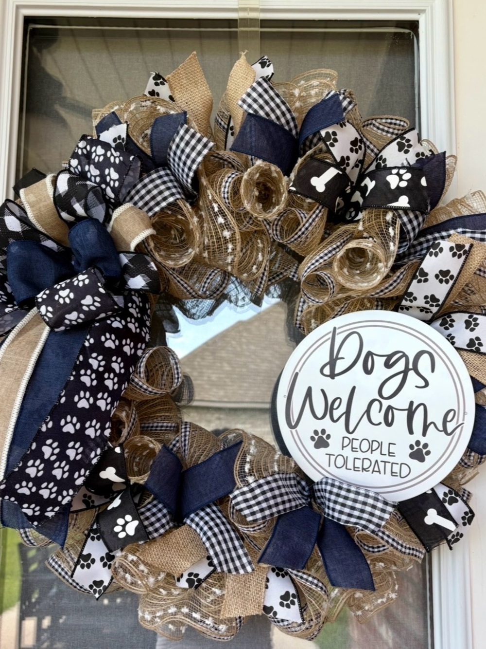 Dog Paw Burlap & Navy Welcome Wreath